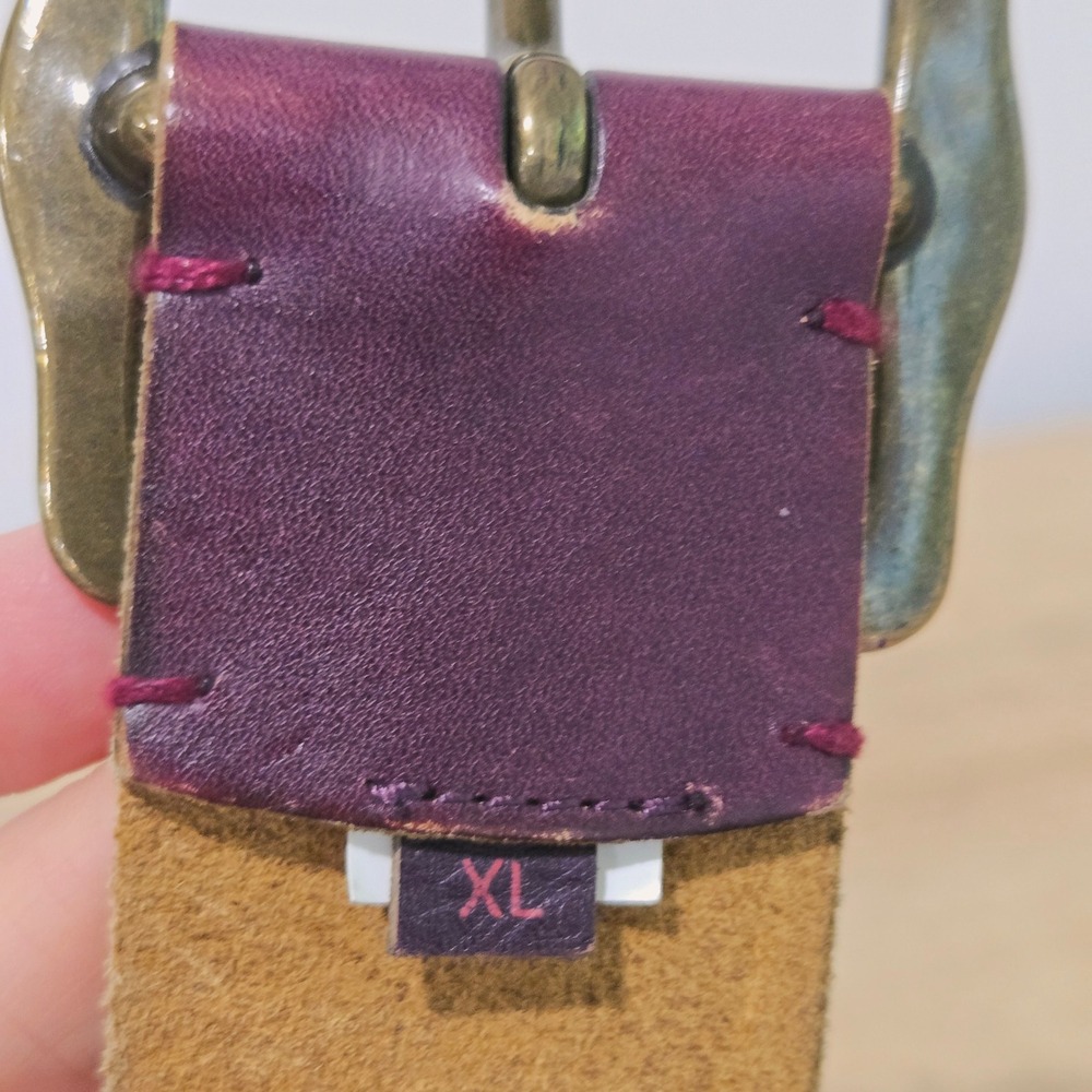 Lucky Brand Belt Women XL Plum Purple Leather Floral Embroidered Brass Cowgirl - Picture 4 of 7